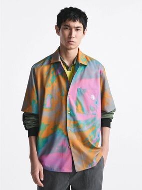 Zara x Rhuigi Men Tie Dye Limited Edition Short Sleeve Top Camp Shirt Size XL